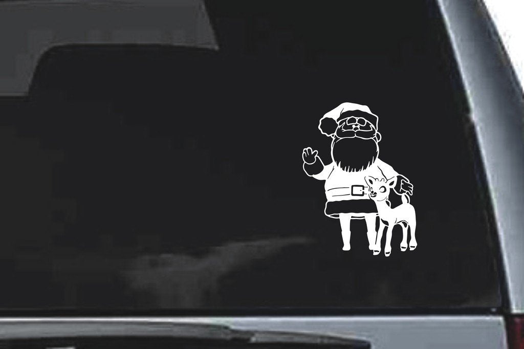 Picniva Santa Rudolph Sty1 Vinyl Car Window Decal, Approx 5 in