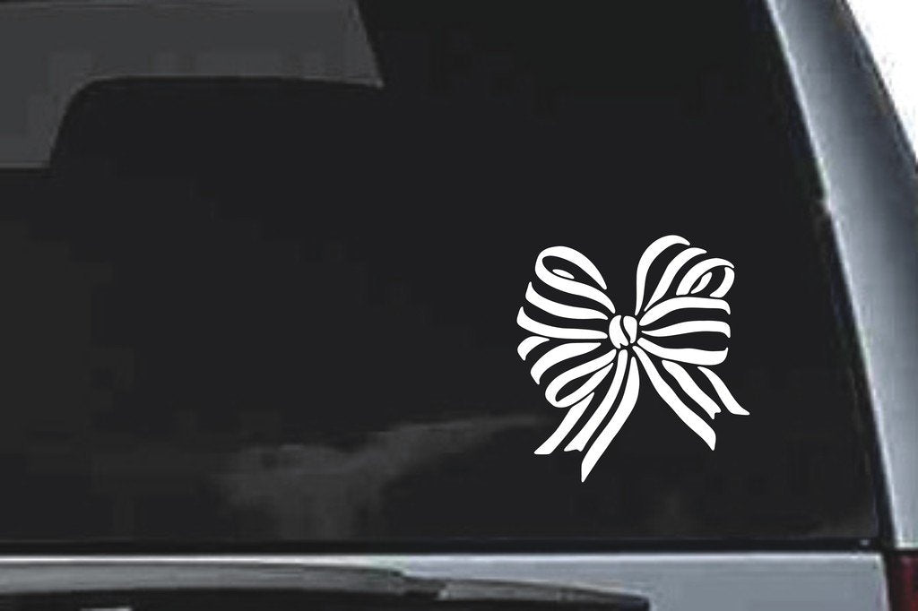Picniva Striped Ribbon Bow Sty2 Vinyl Car Window Decal, Approx 5 in