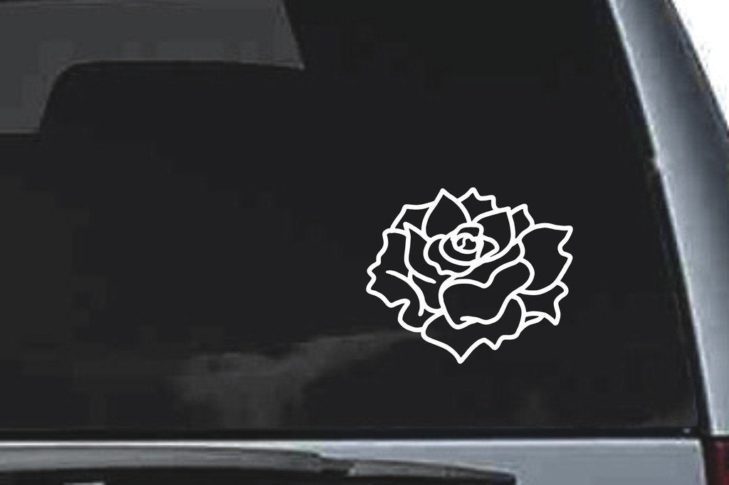 Picniva Rose Blossom Outline Design58 Vinyl Car Window Decal, Approx 5 in