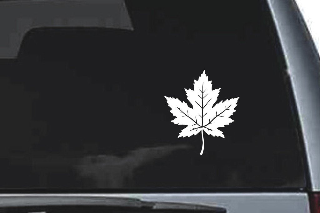 Picniva Broad Veined Maple Leaf Design91 Vinyl Car Decal, Approx 5 in