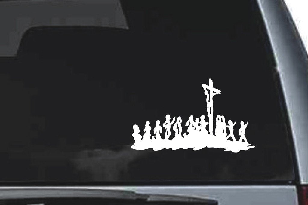 Picniva Crucifixion Sty1 Vinyl Car Window Decal, Approx 5 in