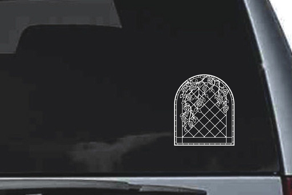 Picniva Arched Floral Lattice Sty1 Vinyl Car Window Decal, Approx 5 in