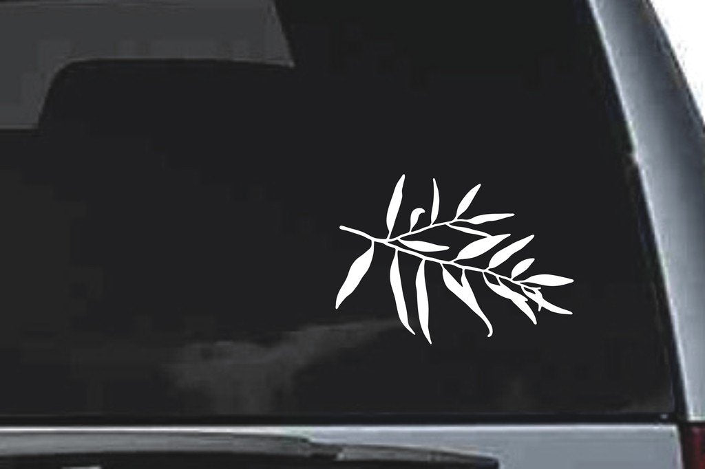 Picniva Narrow Leaf Branch Design36 Vinyl Car Window Decal, Approx 5 in