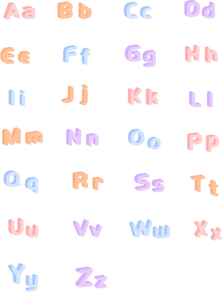 Picniva Alphabet ABC Style 4 Peel & Stick Nursery Wall Decals, 3 in Letters