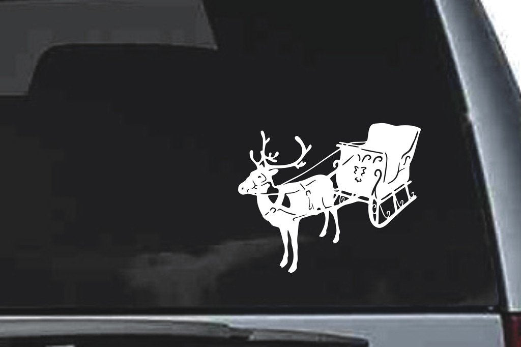 Picniva Sleigh Reindeer Sty2 Vinyl Car Window Decal, Approx 5 in
