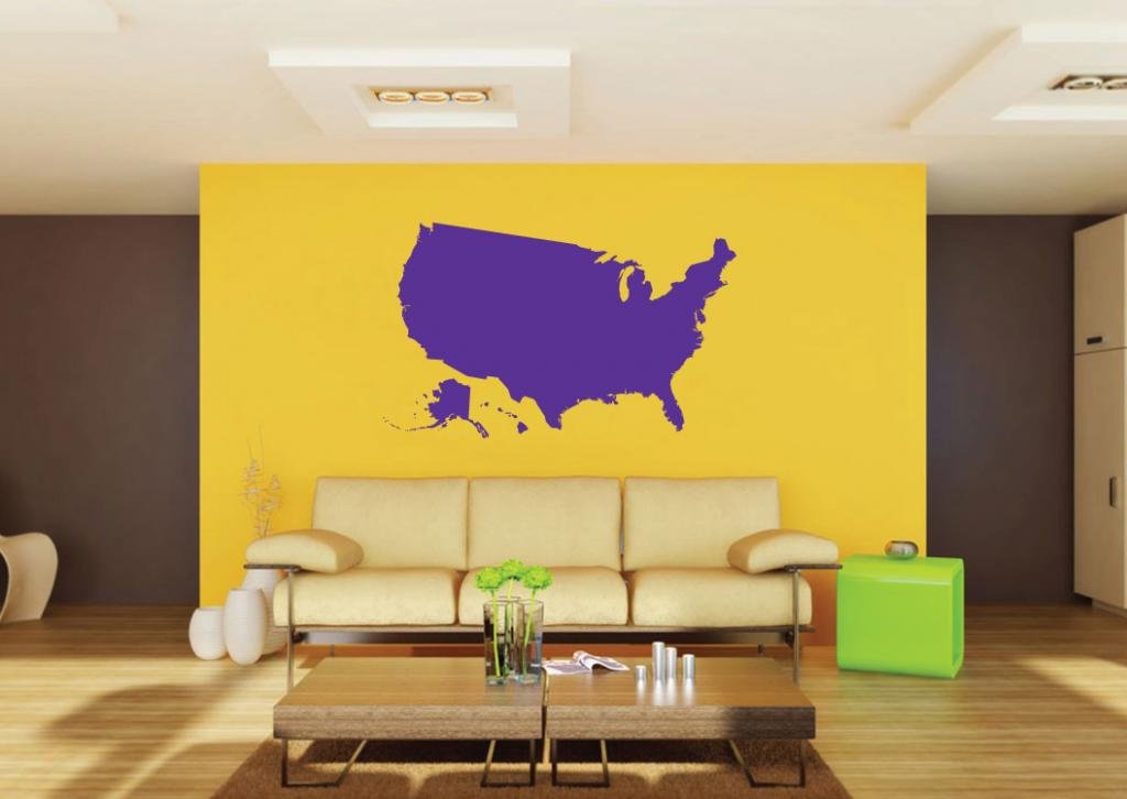 Picniva Purple US State Map Removable Vinyl Wall Decal Geography Classroom - Color: Purple