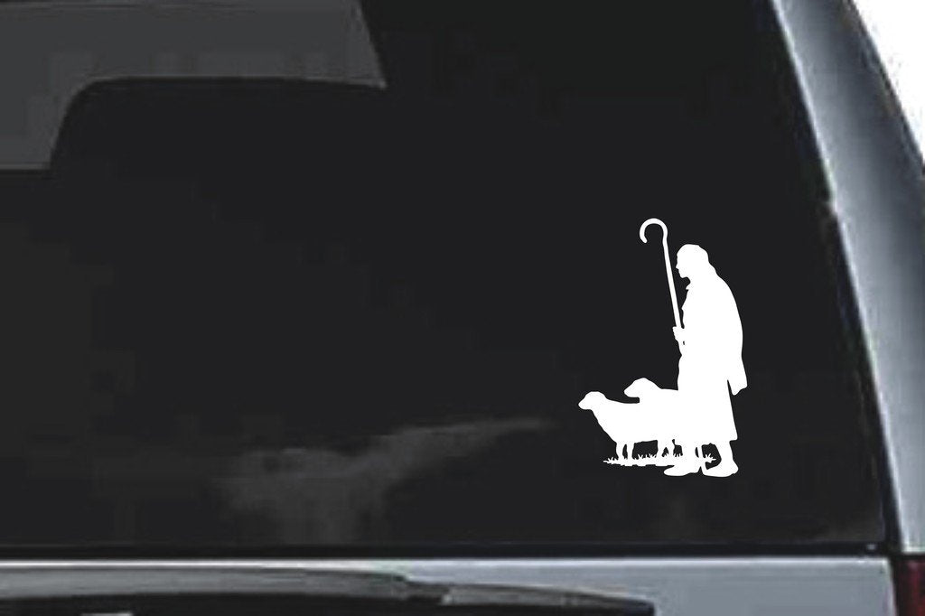 Picniva Shepherd with Lamb Sty1 Vinyl Car Window Decal, Approx 5 in