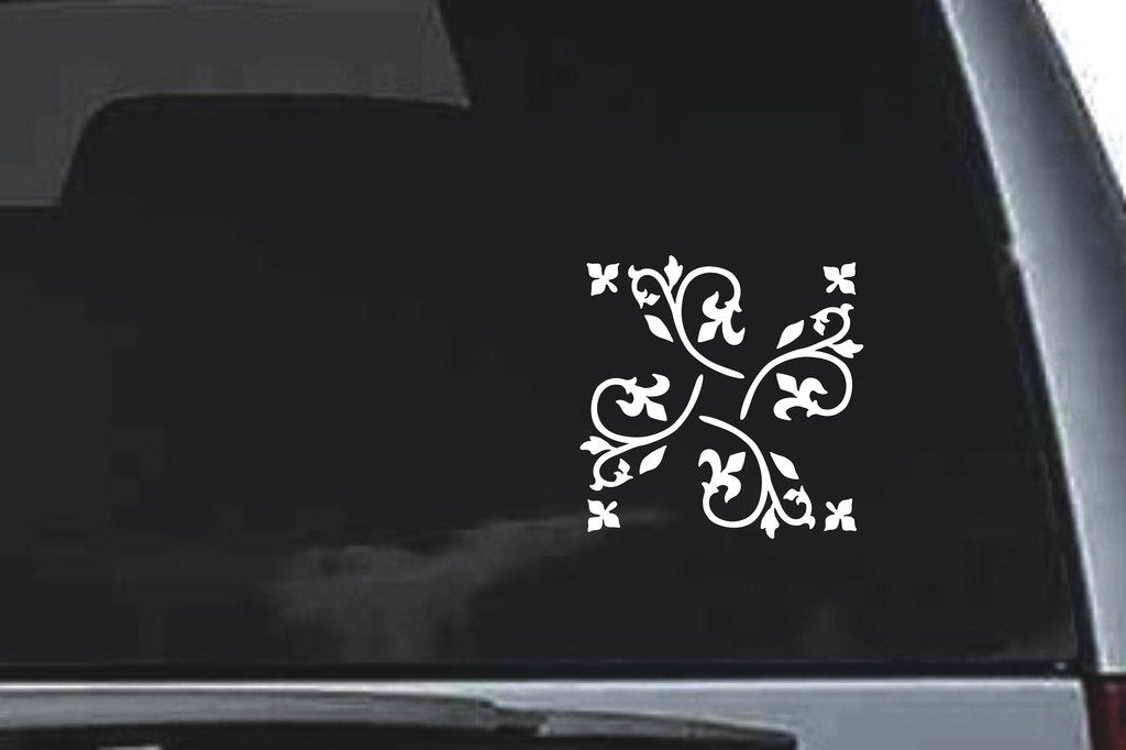 Picniva Four Way Floral Scroll Sty26 Vinyl Car Window Decal, Approx 5 in
