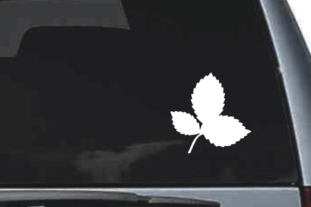Picniva Serrated Leaf Trio Design111 Vinyl Car Window Decal, Approx 5 in