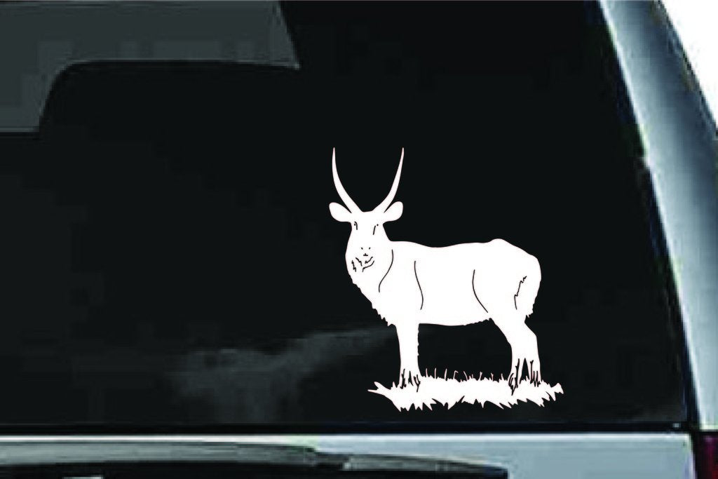 Picniva Standing Horned Antelope Sty2 Vinyl Car Window Decal, Approx 5 in