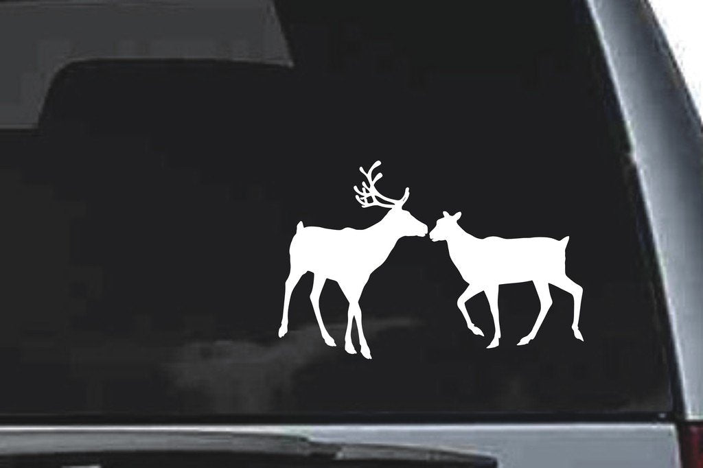 Picniva Reindeer Couple Sty1 Vinyl Car Window Decal, Approx 5 in