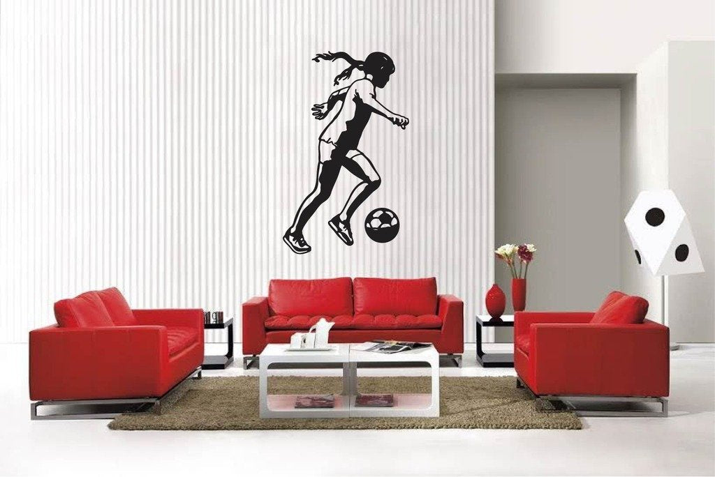 Picniva Matte Black Soccer Girl Style 29 Vinyl Wall Decal Sports Decor