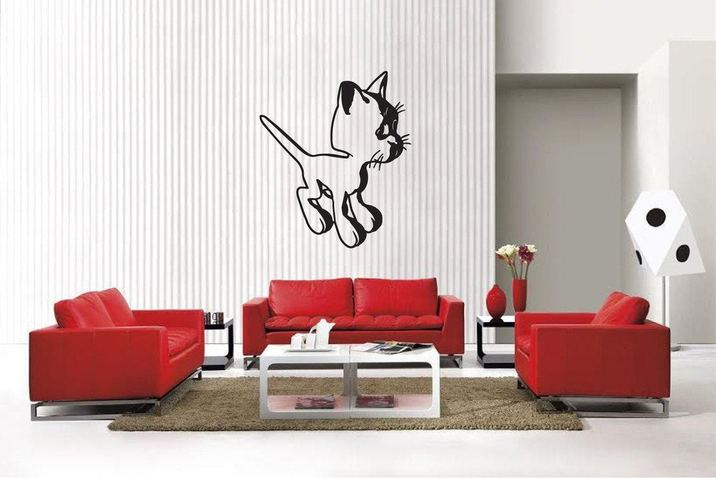 Picniva Matte Black Kitten Style 4 Vinyl Wall Decal Feline Decor