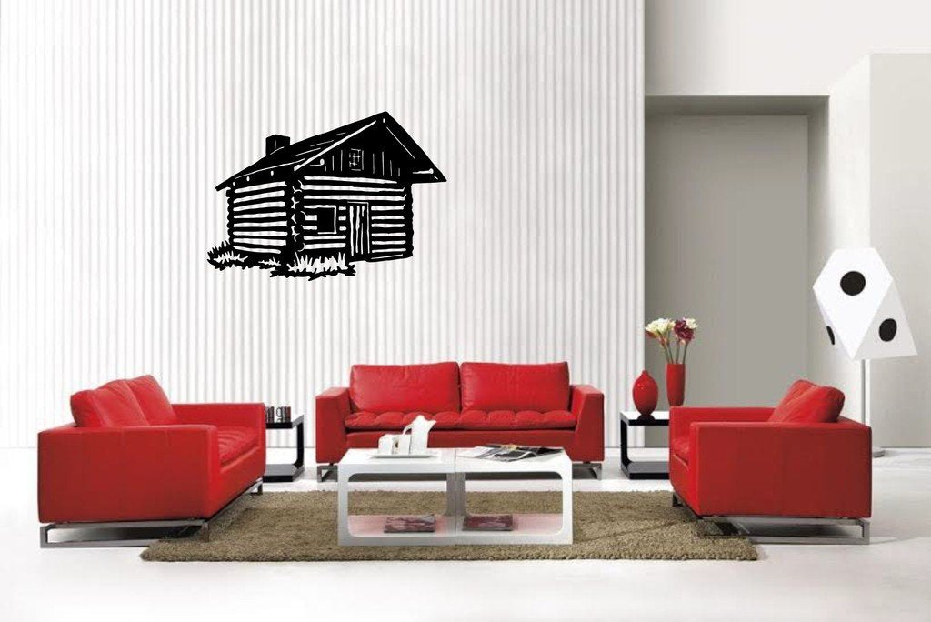 Picniva Log Cabin Style 4 Vinyl Wall Decal, Matte Black, 22 x 15.55 in