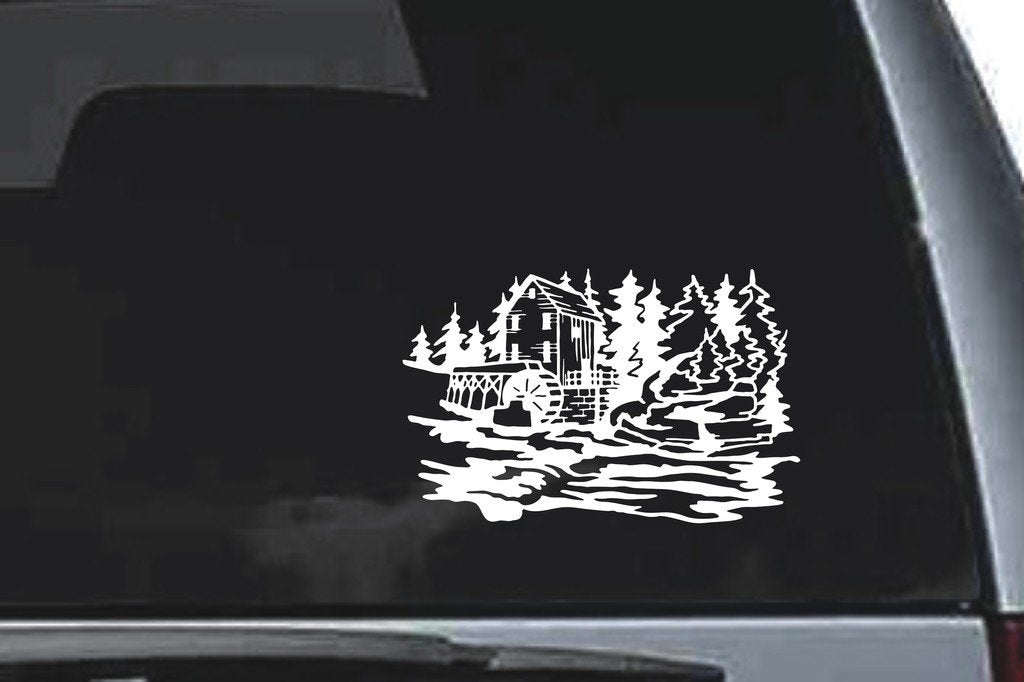 Picniva Waterwheel Sty2 Vinyl Car Window Decal, Approx 5 in