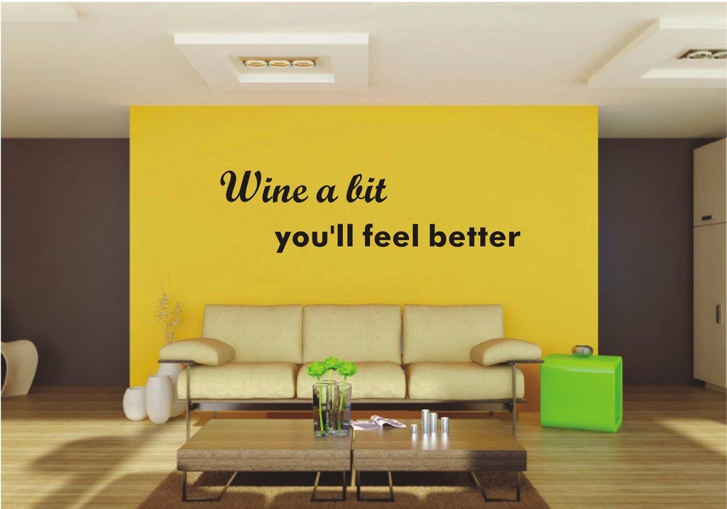 Picniva Wine a Bit Kitchen Quote Wall Decal, Approx 22 x 6.03 in, Lettering