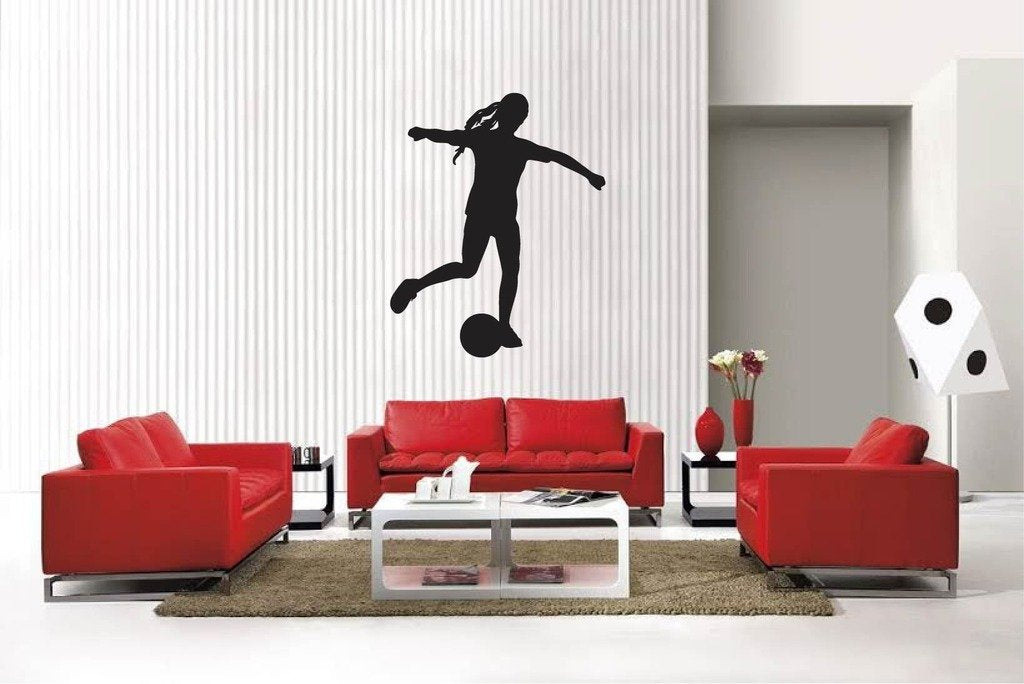 Picniva Matte Black Soccer Girl Style 23a Vinyl Wall Decal Sports Decor
