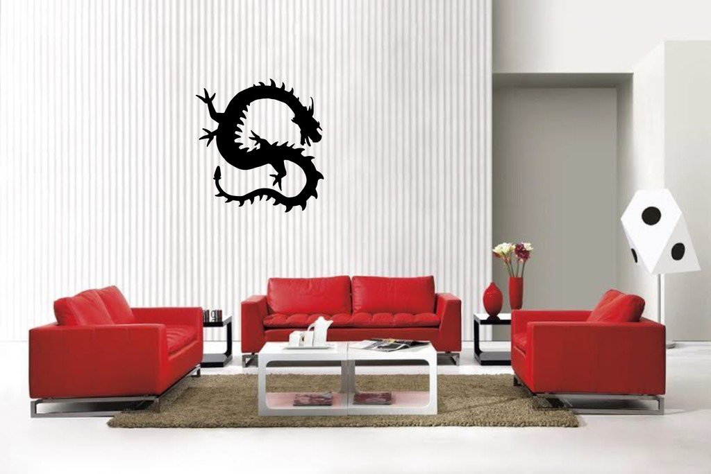 Picniva Orient Dragon Style 21 Vinyl Wall Decal, Matte Black, 22 x 23.02 in