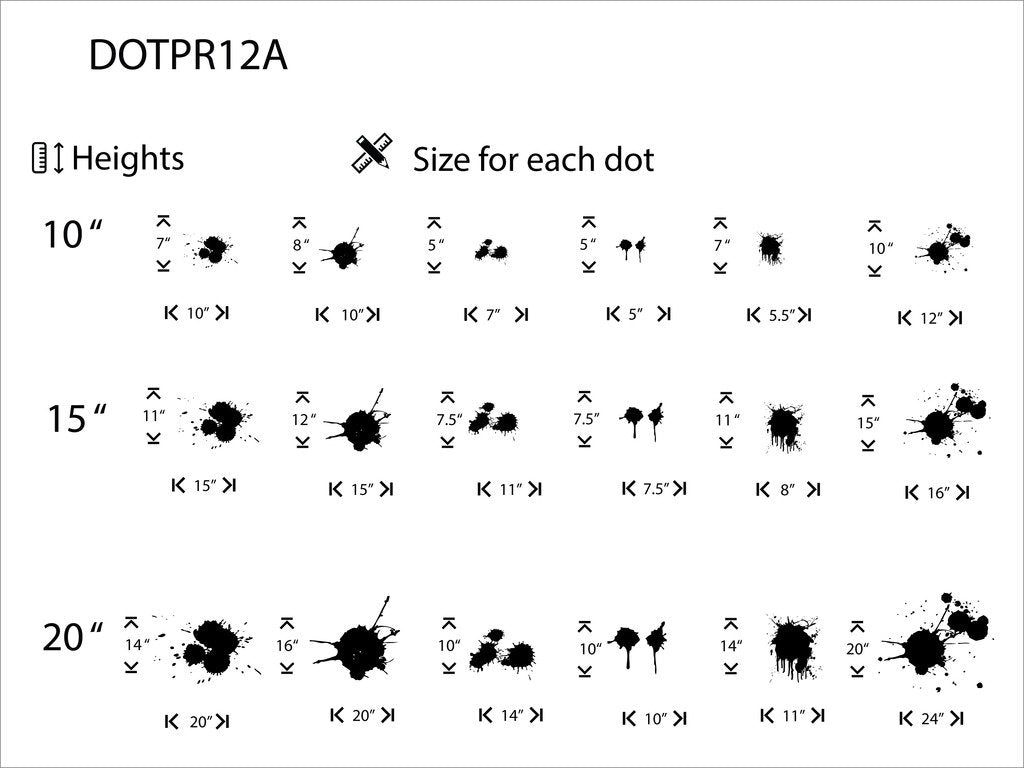 Picniva Splatter Assortment Wall Decals, Black, 10 in Height, DOTPR12A