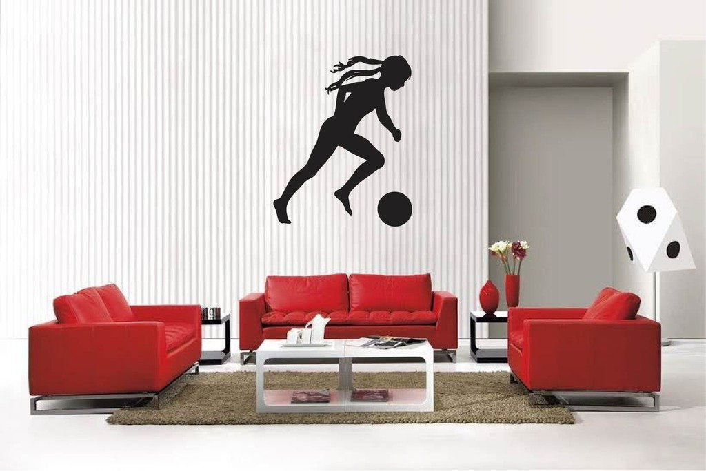 Picniva Matte Black Soccer Girl Style 15a Vinyl Wall Decal Sports Decor