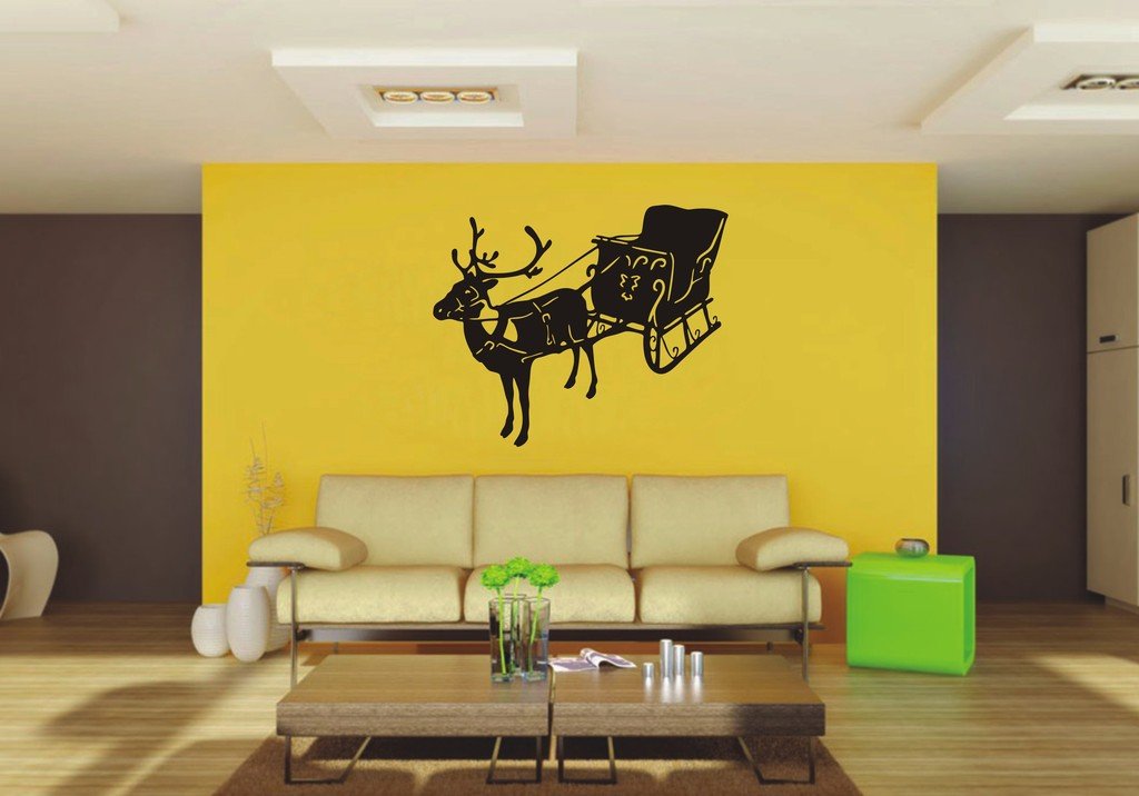 Picniva Sleigh Reindeer Sty2 Vinyl Wall Decal, Approx 22 x 18.05 in