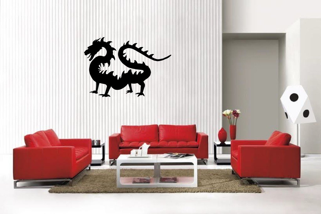 Picniva Orient Dragon Style 6 Vinyl Wall Decal, Matte Black, 22 x 15.14 in