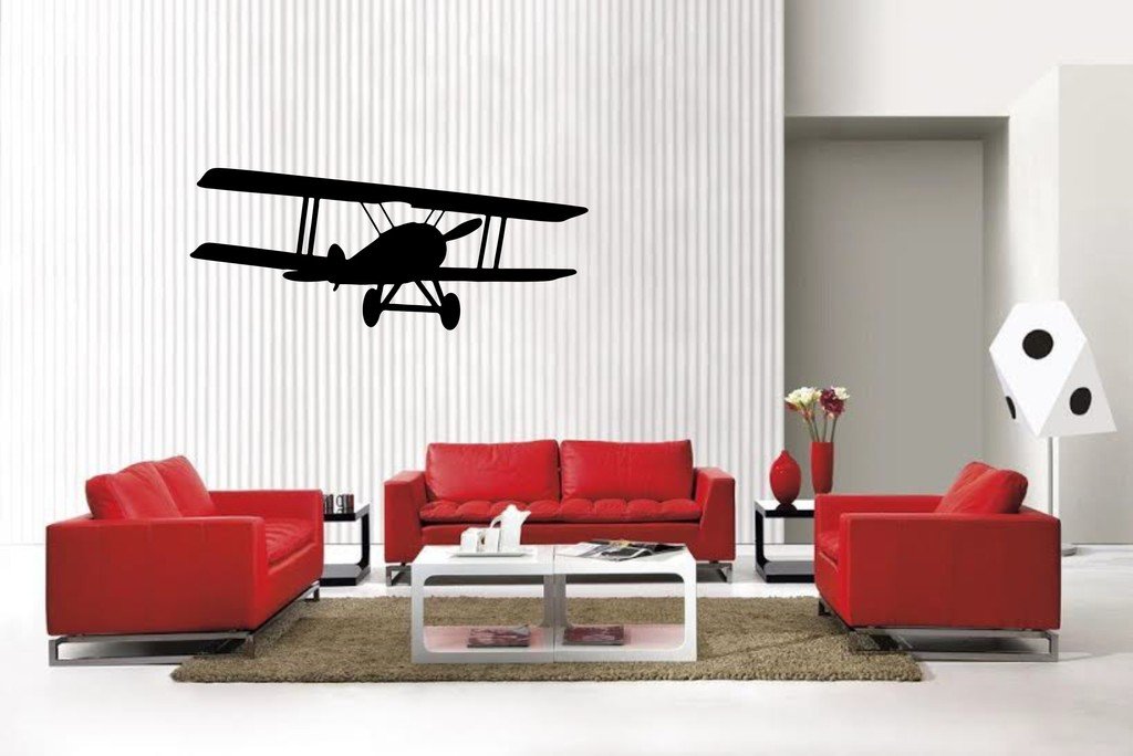 Picniva Matte Black Biplane Style 2a Vinyl Wall Decal Vehicle Hobby Decor