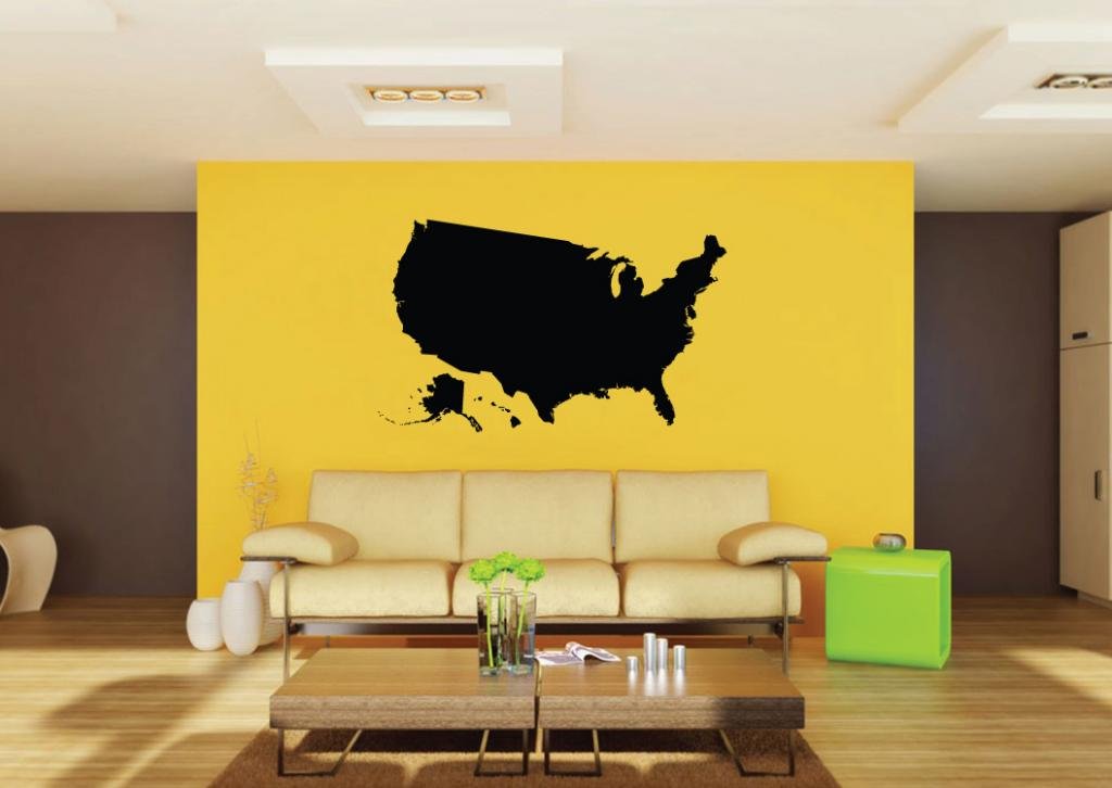 Picniva Black US State Map Removable Vinyl Wall Decal Geography Classroom - Color: Black