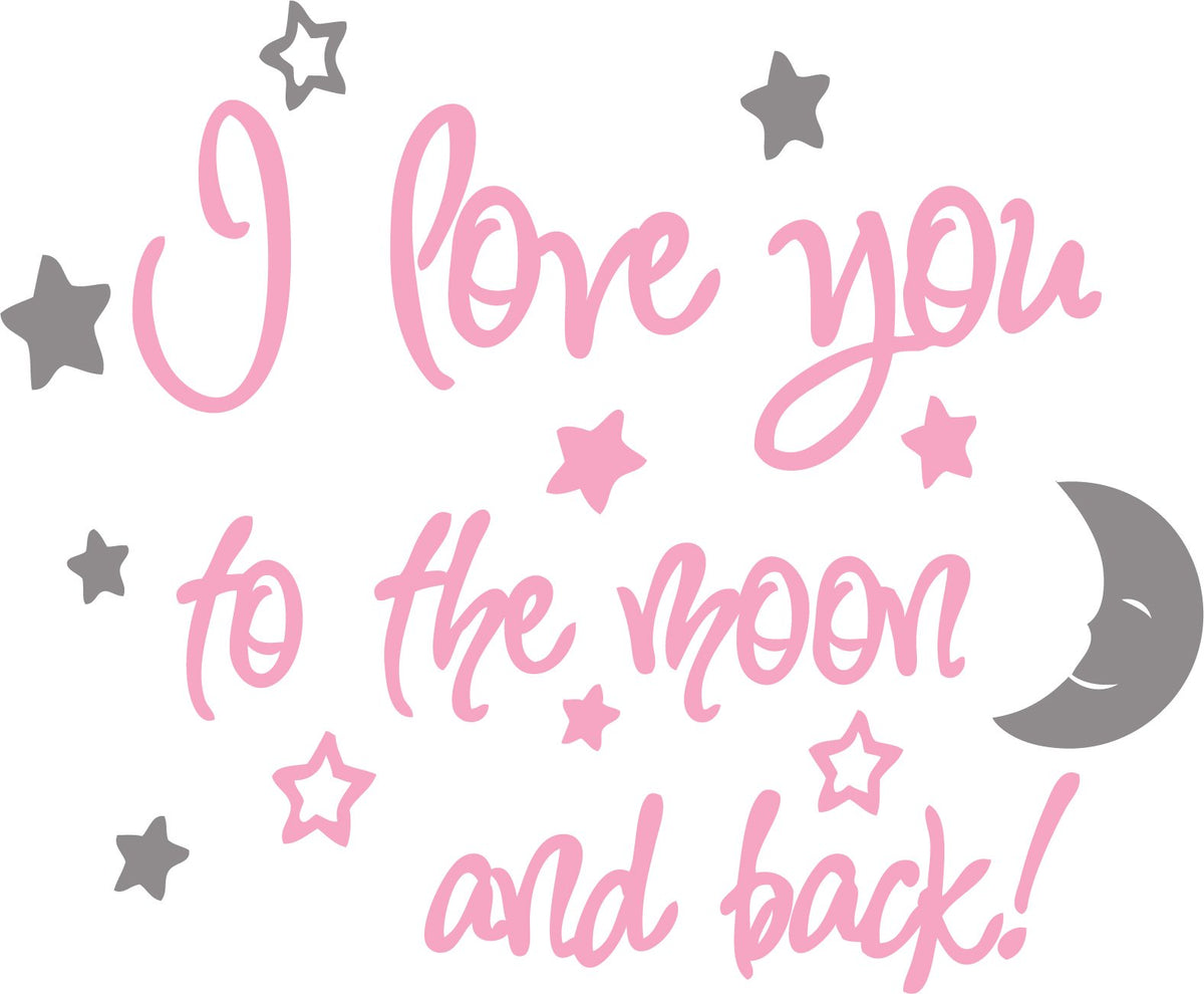 Decaltor Moon and Back Nursery Wall Decal, Navy Blue, Bubblegum Pink