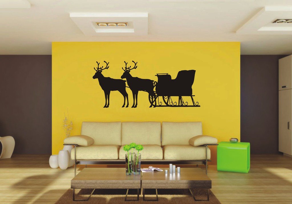 Picniva Sleigh Reindeer Sty1 Vinyl Wall Decal, Approx 22 x 9.63 in