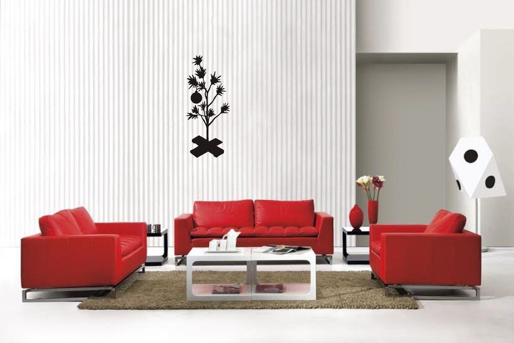 Picniva Xmas Tree Style 8 Vinyl Wall Decal, Matte Black, 22 x 51.46 in