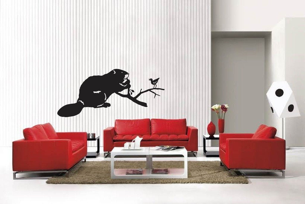 Picniva Matte Black Beaver Style 4 Vinyl Wall Decal River Wildlife Decor