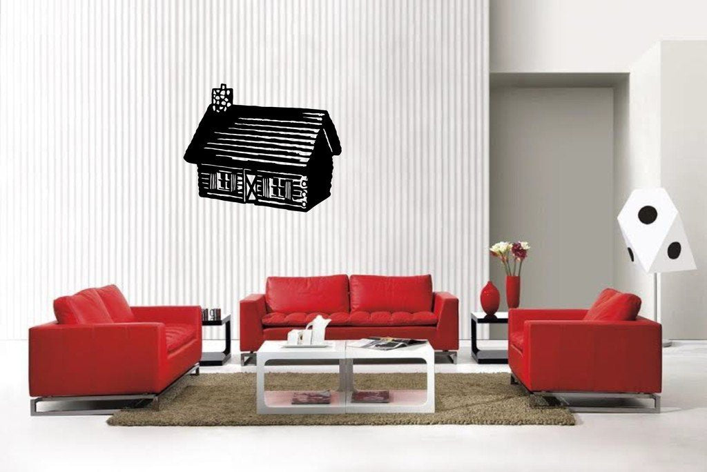Picniva Log Cabin Style 2 Vinyl Wall Decal, Matte Black, 22 x 17.9 in