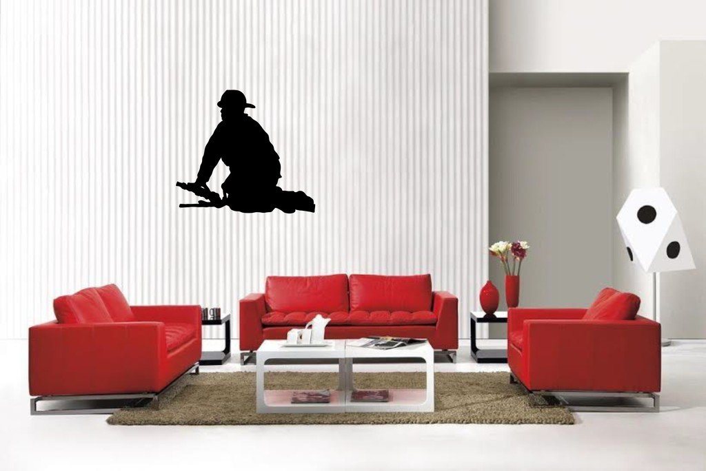 Picniva Matte Black Fireman Style 36 Vinyl Wall Decal Firefighter Hero