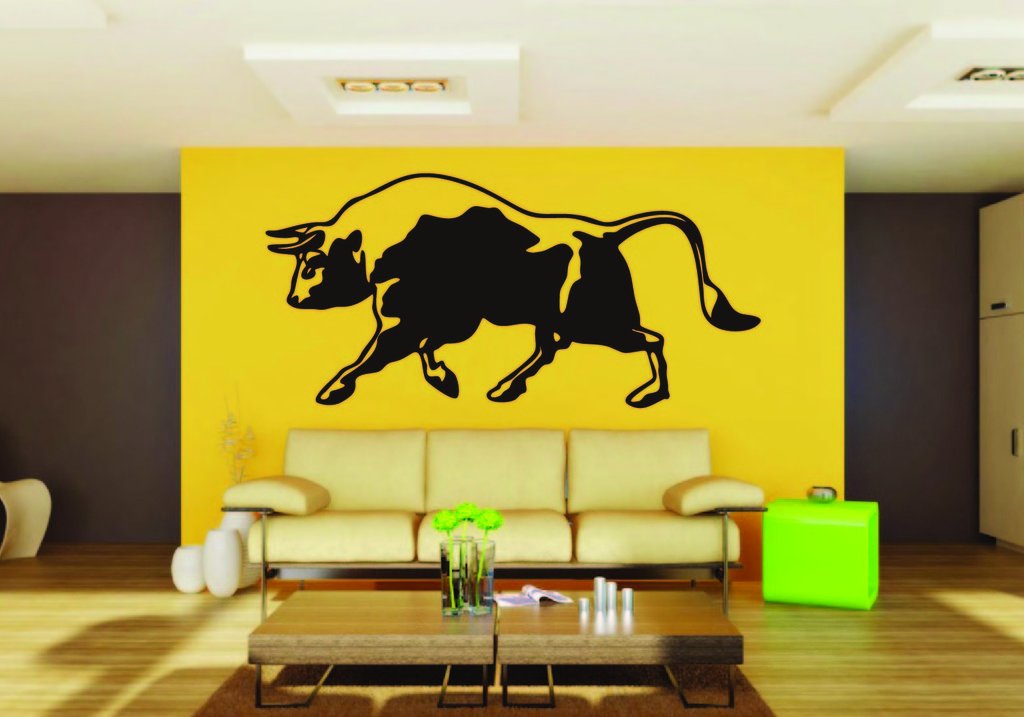 Picniva Bull Sty2 Vinyl Wall Decal, Approx 22 x 11 in, Removable