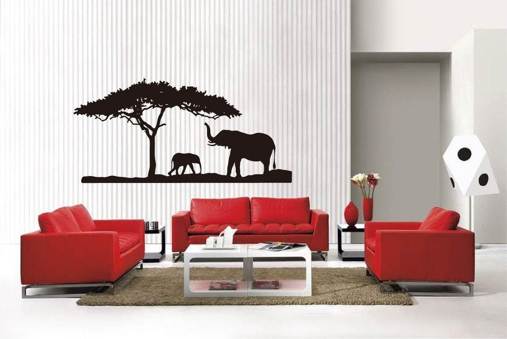 Picniva Elephant Style 1 Vinyl Wall Decal, Matte Black, 22 x 11 in