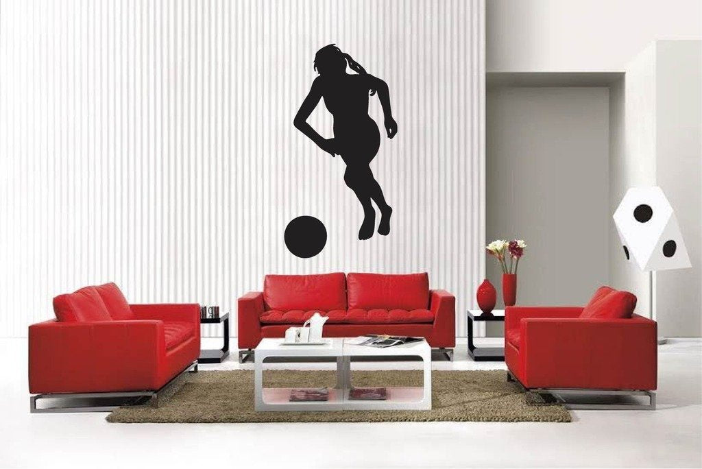 Picniva Matte Black Soccer Girl Style 14a Vinyl Wall Decal Sports Decor