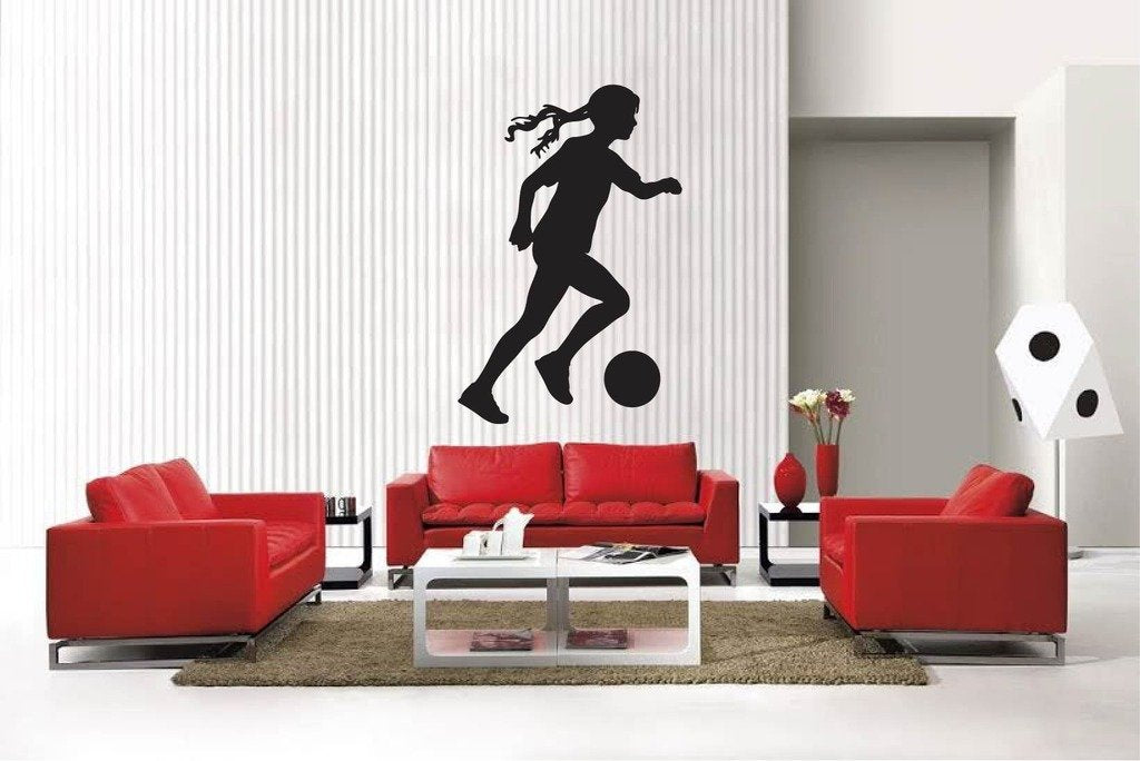 Picniva Matte Black Soccer Girl Style 28a Vinyl Wall Decal Sports Decor