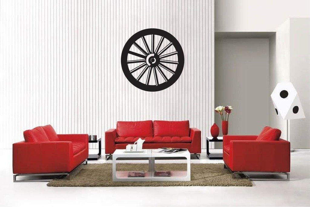 Picniva Matte Black Wagon Wheel type2 Vinyl Wall Decal Home Quote Decor