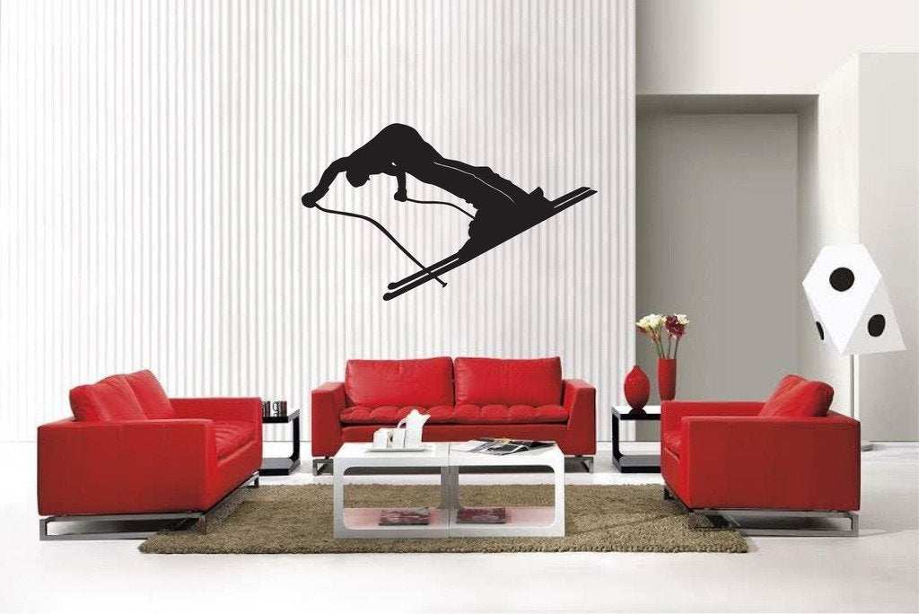 Picniva Matte Black Skiing Style 5 Vinyl Wall Decal Winter Sports Decor