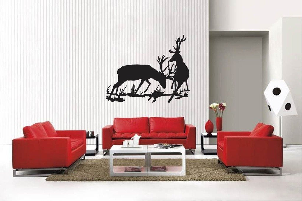 Picniva Matte Black Fighting Elk Style 1 Vinyl Wall Decal Hunting Wildlife