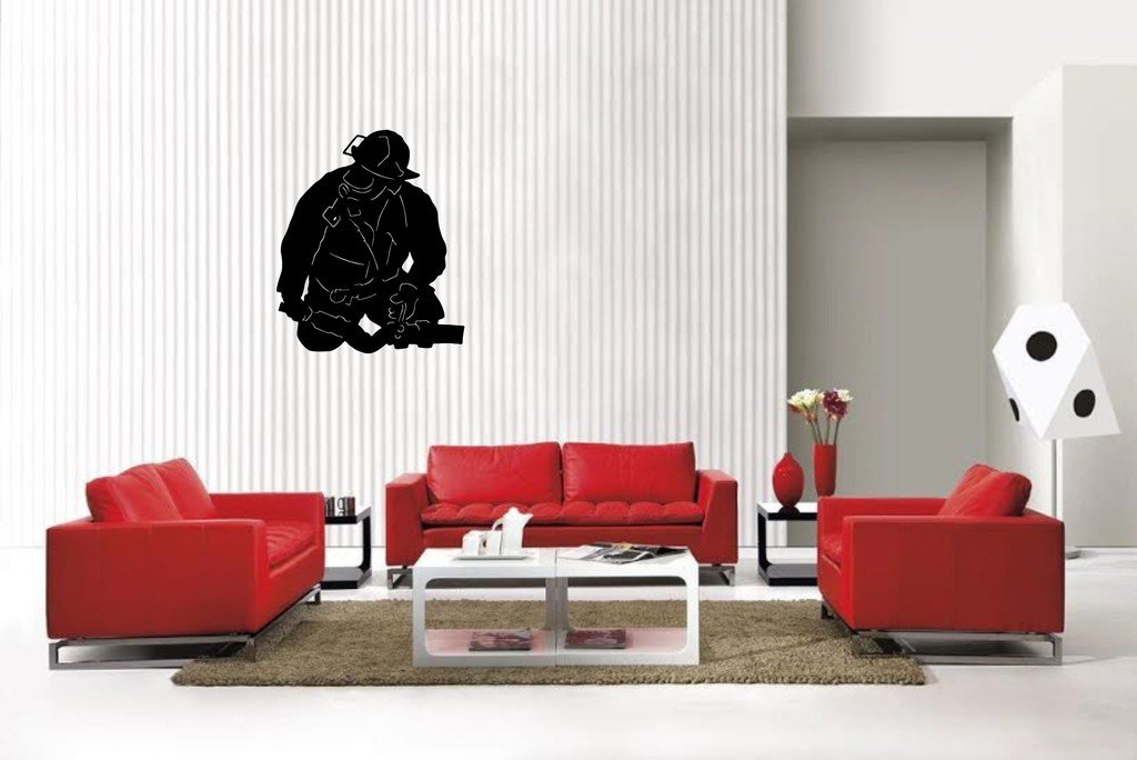Picniva Matte Black Fireman Style 61 Vinyl Wall Decal Firefighter Hero
