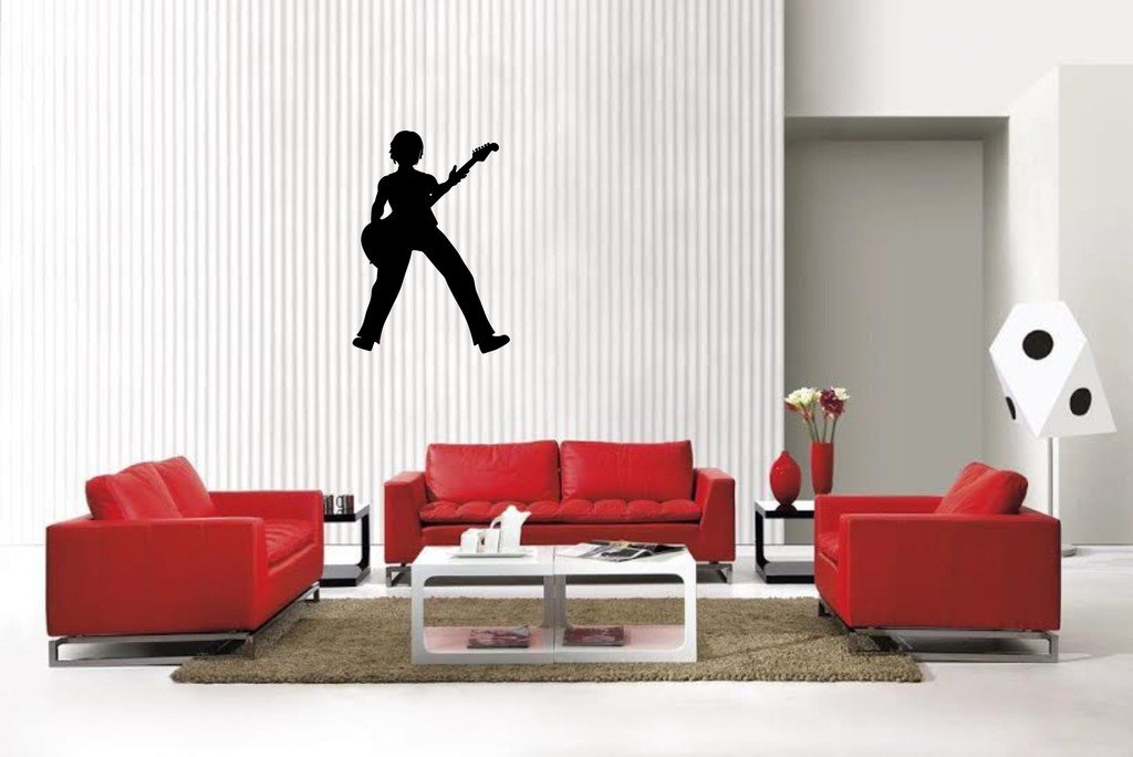Picniva Matte Black Guitar Style 5 Vinyl Wall Decal Music Dance Decor
