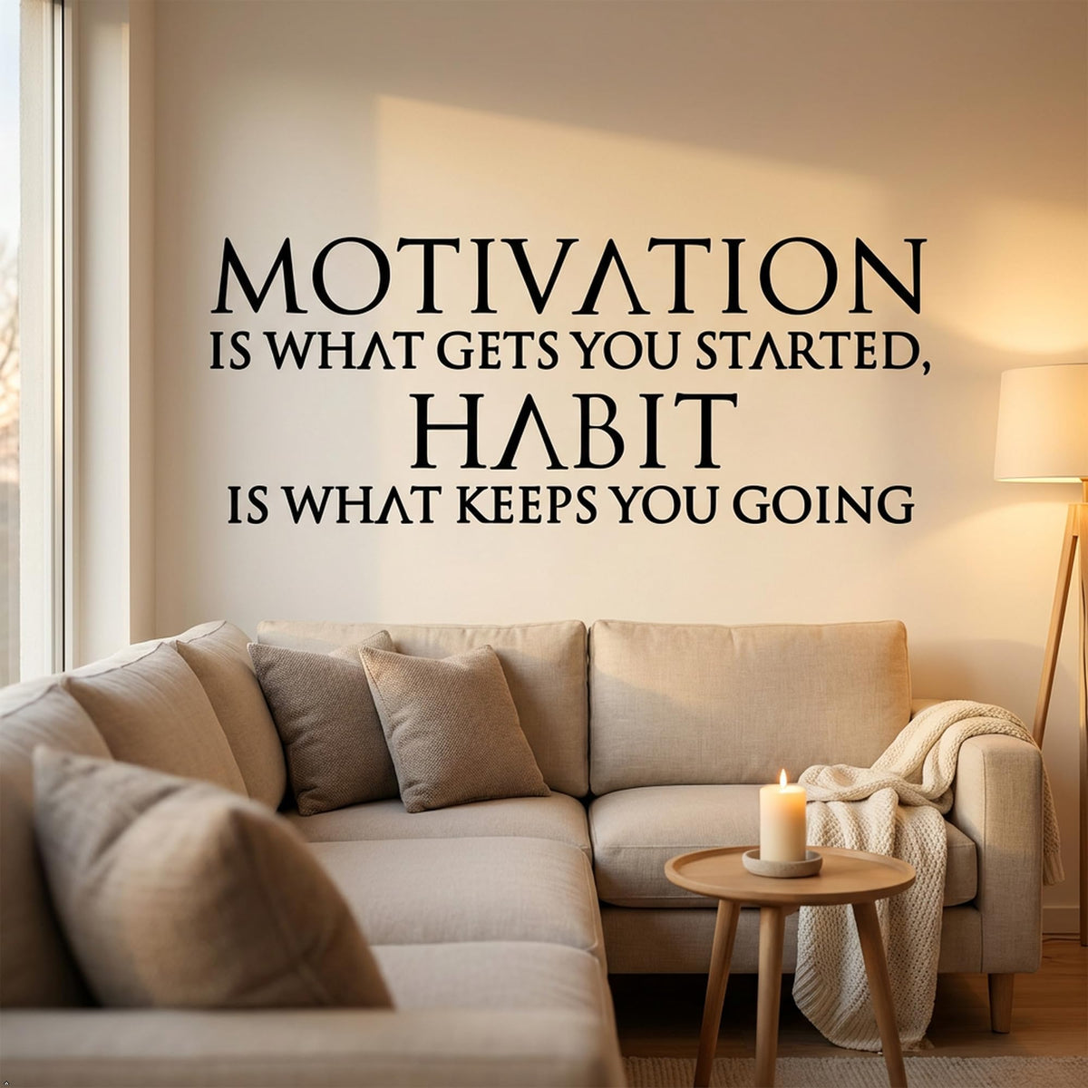 Picniva Motivation and Habit Quote Vinyl Wall Decal (Black, 35''Width)