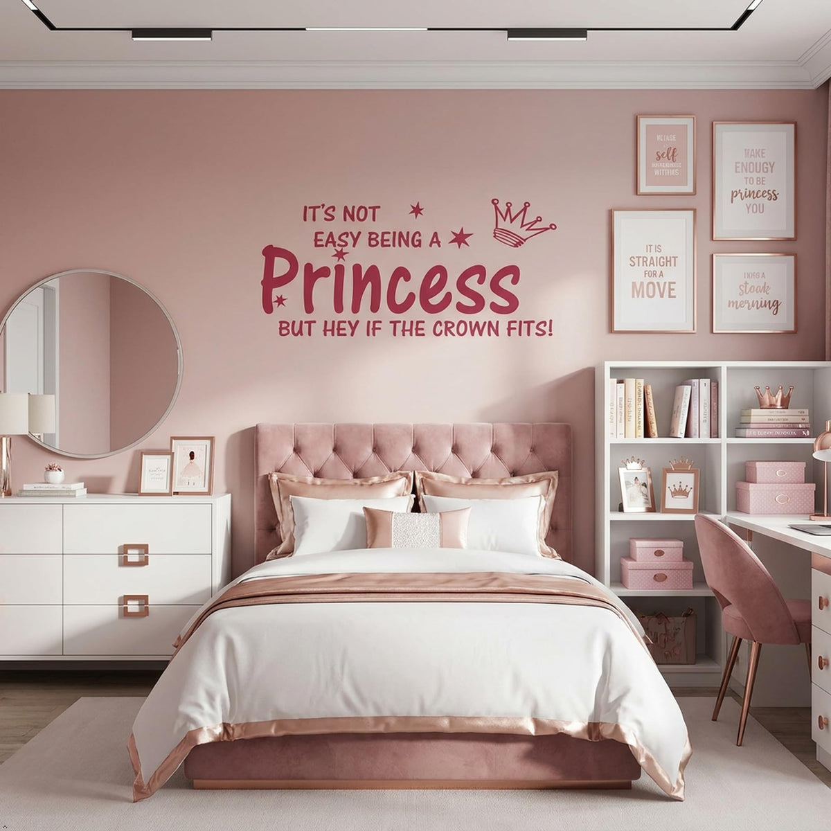 Picniva Not Easy Being a Princess Vinyl Wall Decal, Pink, 10 x 22 in
