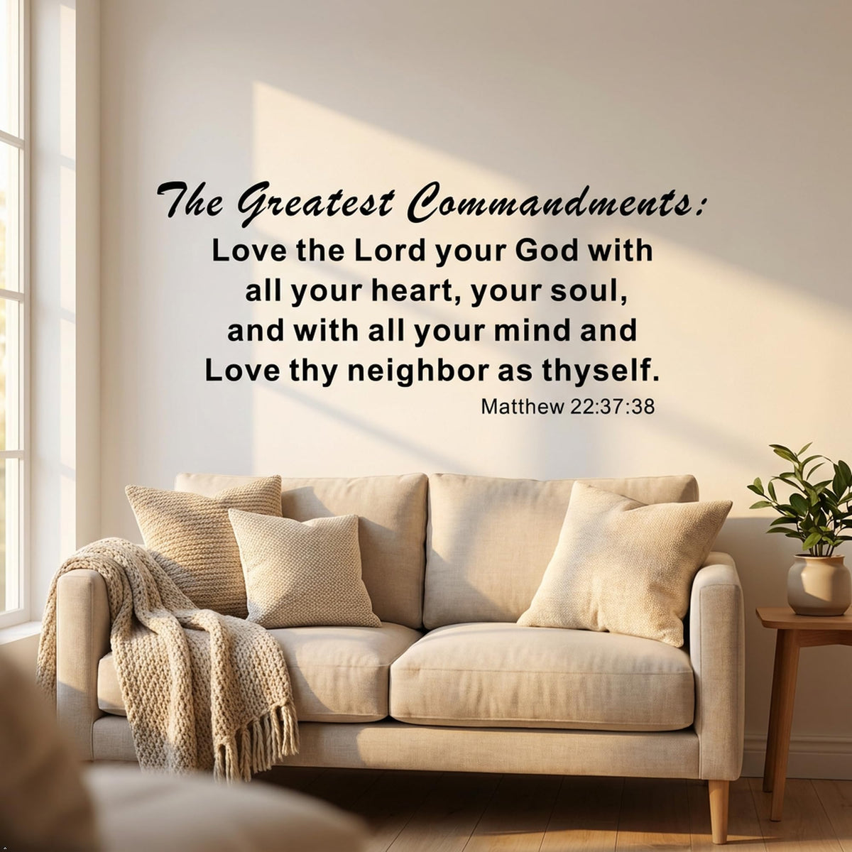 Picniva Matte Black The Greatest Commandments Love Thy Vinyl Wall Decal (Black, 35'' Width)