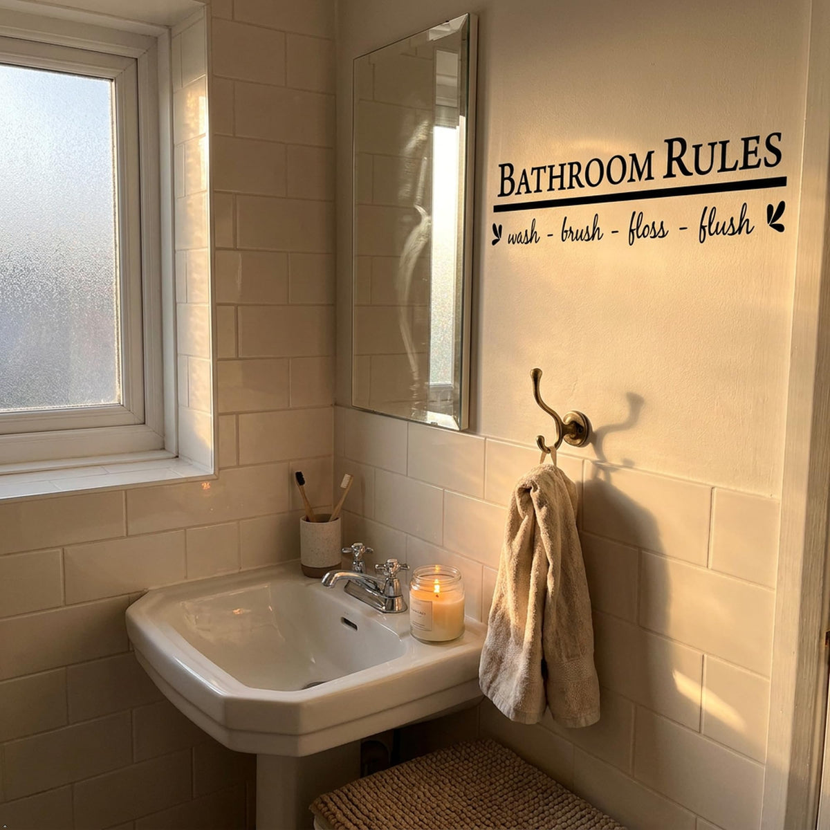 Decaltor Bathroom Rules Vinyl Wall Decal, Black, 22 x 6 in, Home Decor