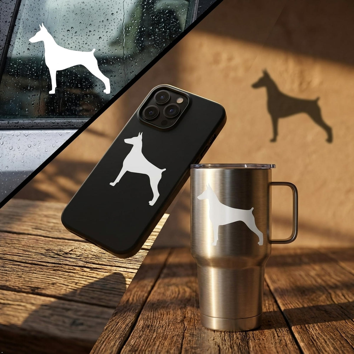 Decaltor DOBERMAN SILHOUETTE dog Decal Sticker Peel and Stick Sticker Graphic Auto, Wall, Laptop, Cell, Truck Sticker for Windows, Cars, Trucks