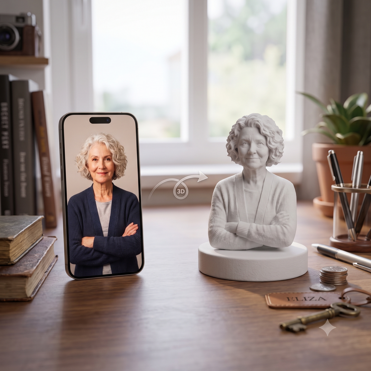 Custom 3D Figurine From Photo, Personalized Portrait Bust, Black & White Dashboard Figurine, Unique Car Accessory, 3D Printed Face Gift