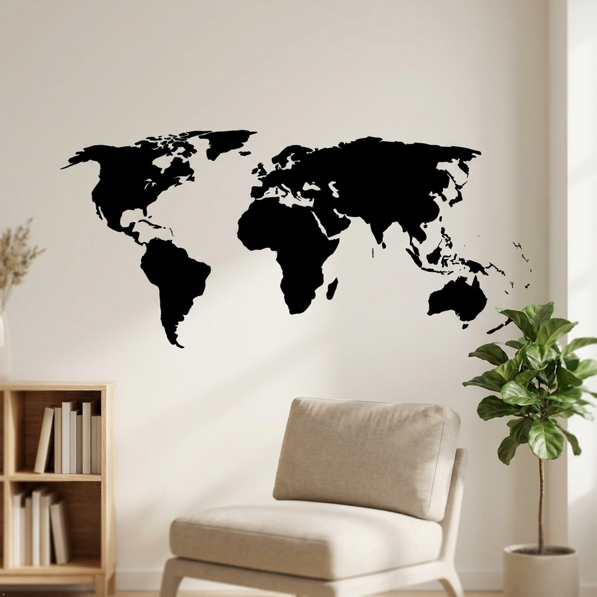 Picniva World Map Vinyl Wall Decal, Blue, 10 x 22 in, Travel Art